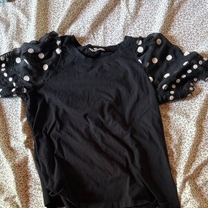 Rebecca Taylor Black Top with Polka Dot Puff Sleeves